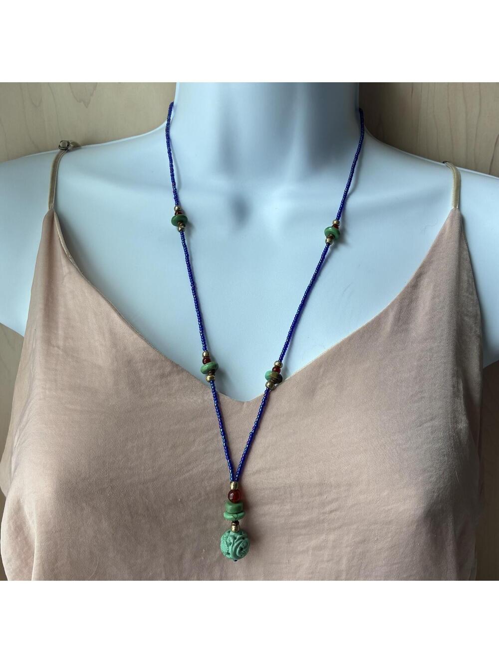Handmade Blue and Turqoise 24" Beaded Necklace